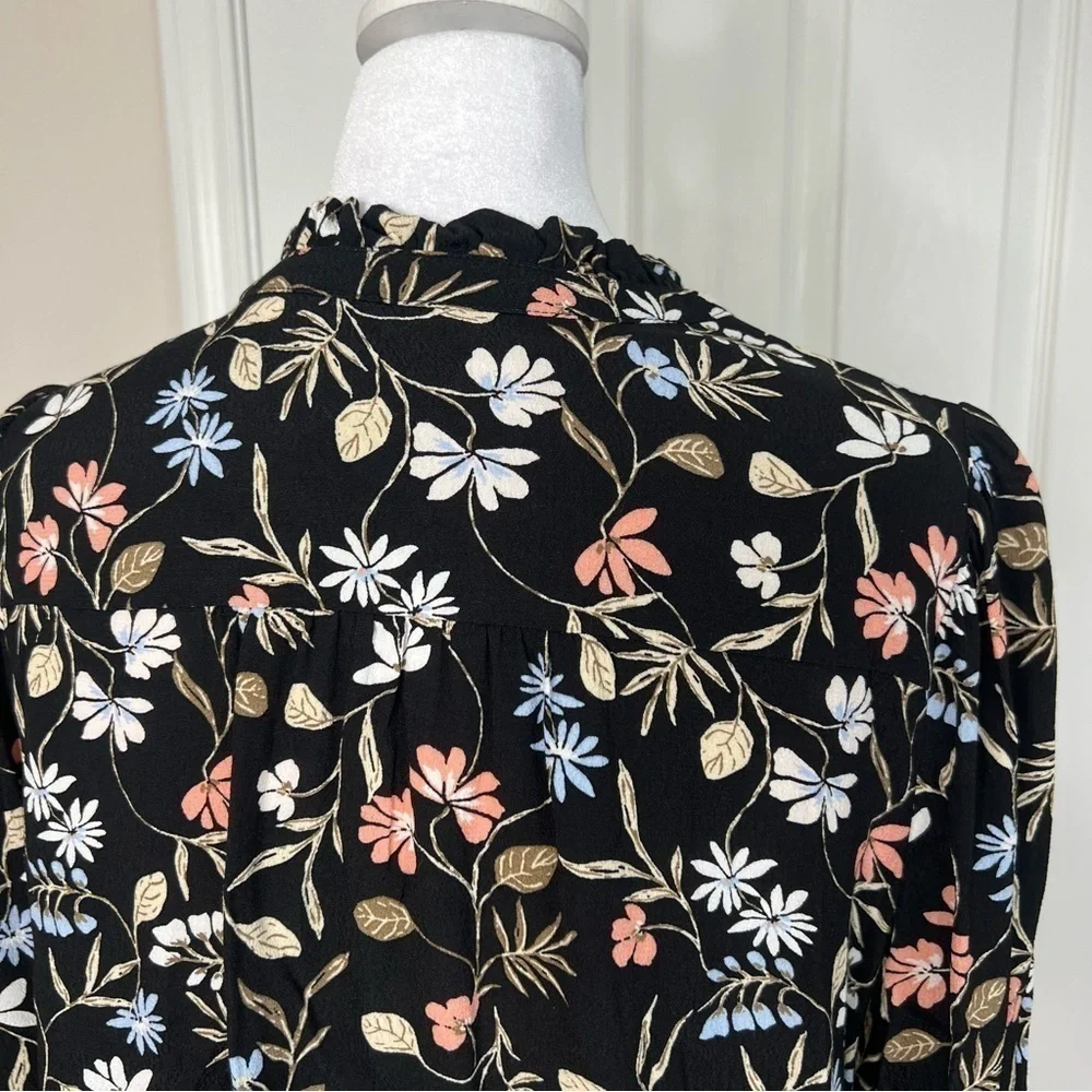 ! LOFT Floral Ruffle Tie Neck Blouse, - Picture 10 of 11